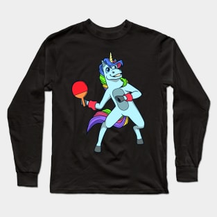 Cartoon unicorn playing table tennis Long Sleeve T-Shirt